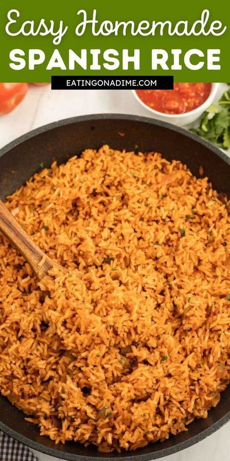 This recipe for homemade Spanish rice tastes just like the restaurants. Try this easy Spanish rice recipe. Learn how to make easy Mexican Rice Recipe with salsa. The entire family will love it. Simple ingredients make this a delicious spanish rice recipe. #eatingonadime #spanishrice #spanishrecipes #ricerecipes #sidedishes #sidedishrecipes Easy Spanish Rice Recipe, Recipe With Salsa, Best Spanish Rice Recipe, Easy Mexican Rice Recipe, Easy Spanish Rice, Homemade Mexican Rice, Easy Mexican Rice, Homemade Spanish Rice, Spanish Rice Recipe Easy