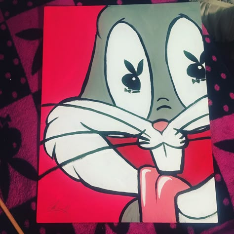 Lola Bunny Canvas Painting, Nike Painting Canvas, 11x14 Canvas Painting Ideas, Random Painting Ideas On Canvas Easy, Cool Canvas Paintings, Playboy Painting, Bugs Bunny Painting, Bugs Bunny Art, Dope Painting Ideas On Canvas