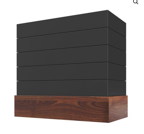 Black Shiplap Range Hood, Black Range Hood With Wood Trim, Black And Wood Range Hood, Black Vent Hood Wood Cabinets, Modern Hood Vent Cover, Shiplap Range Hood Cover, Black Hood Fan, Shiplap Hood Vent, Walnut Range Hood