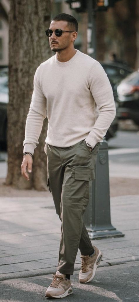 Ectomorph Men Outfit, Khaki Jeans Outfit Men, Green Cargo Pants Outfit Men, Cargo Outfit Men, Outfit Ideas Cargo Pants, Green Cargo Pants Outfit, Cargo Pants Outfit Men, Menswear Outfits, Cargo Outfit