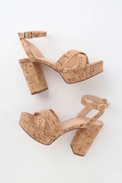 Selah Cork Ankle Strap - Lulus Search Trendy High Heels, White Platform Sandals, Spring Heels, Trendy Womens Shoes, Perfect Heels, Cork Sandals, Fun Heels, Gorgeous Heels, Cork Heels