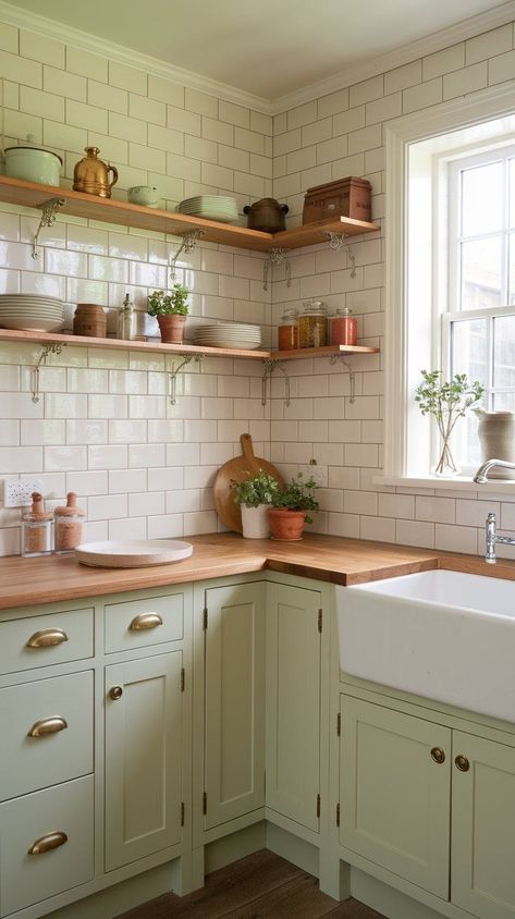 Make the most of your small cottage kitchen with these practical and stylish ideas. Discover how to add vintage touches and modern cottage homes inter... Quaint Cottage Interior, Cottage House Ideas, Small Cottage Kitchen Ideas, Small Cottage Kitchens, Cottage Kitchen Shelves, House Ideas Interior, Rustic Cottage Kitchens, Small Cottage House, Tiny Cottage Kitchen