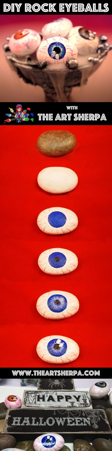 Oregon Blue ( Yinmin) DIY step by step Painted Rock Eyeballs  tutorial For Halloween. This is a Great Painted Rock Craft that is easy to do. Oregon Blue paint is at Matisse Derivan on a limited run but you can use another blue or any colors to make lots of eyes!! By The Art Sherpa on Youtube. Rock eyeballs #artsherpa Eye Painted Rocks, Eyeball Painted Rocks, Painted Eyeball, Rock Tutorial, Art Sherpa, The Art Sherpa, Diy Step, Diy Step By Step, Halloween Rocks