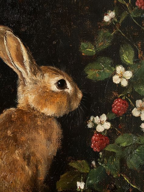 Bush With White Flowers, Wild Animals Painting, Brown Rabbit, Bunny Painting, Rabbit Illustration, Rabbit Painting, Bunny Art, Old Paintings, The Rabbit