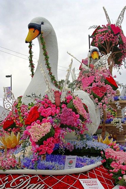 Rose Parade Swan Float | Close up of the Sierra Madre swan f… | Flickr Floral Sculptures, Rose Bowl Parade, Tournament Of Roses Parade, Swan Float, Splash Effect, Rose Parade, Topiary Garden, Plant Hacks, Water Splash