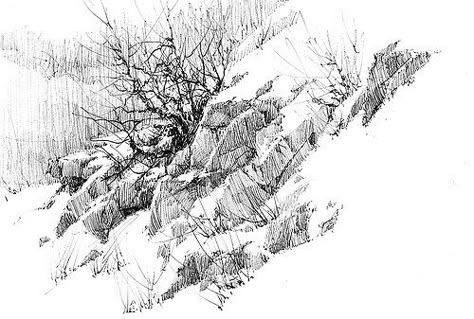 Winter sketch | Sketchbook drawing in pen & ink on sight in … | Flickr Winter Sketch, Drawing In Pen, Pencil Sketches Landscape, Landscape Drawing Easy, Cityscape Drawing, Landscape Sketches, Landscape Pencil Drawings, City Sketch, Mountain Drawing