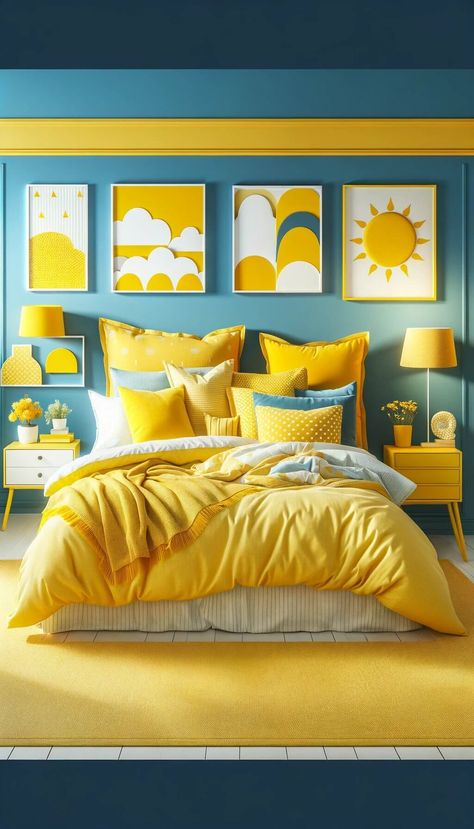 10 Trendy Bedding Colors That Go with Blue Walls 18 Yellow Boys Room, Bedding Colors, Thomas Bedroom, Fresh Room, Navy Blue Bedding, French Country Bedroom, Boy Room Paint, Trendy Bedding, Color Bedding