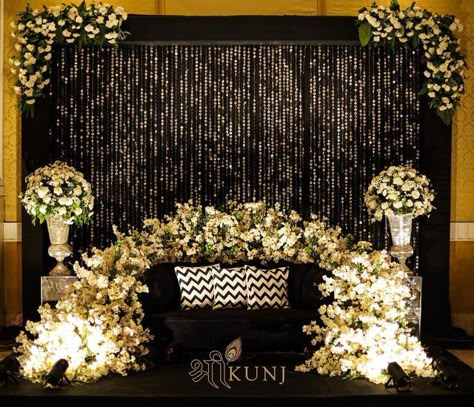 Indoor Stage Decorations Wedding, Glitz And Glam Decorations, Sangeet Stage Backdrop, Indoor Reception Ideas, Glitz And Glam Decor, Sangeet Decoration Night Indoor, Sitting Lounge, Acquaintance Party, Indian Outdoor Wedding Decor