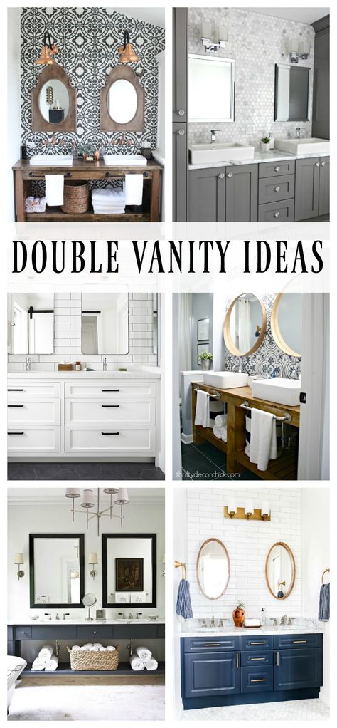 Double Vanity Ideas, Beautiful Tile Backsplash, Master Bath Vanity, Diy Home Projects, Thrifty Decor Chick, Mirror Ideas, Vanity Ideas, White Backsplash, Double Vanity Bathroom