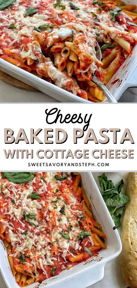 Pasta And Cottage Cheese Recipe, Cottage Cheese Supper Ideas, Pasta Cottage Cheese Recipe, Simple Pasta Bake Recipes, Healthy Spaghetti Bake, Cottage Cheese Marinara Sauce, Casseroles With Cottage Cheese, Chicken With Cottage Cheese Recipes, Layered Pasta Bake