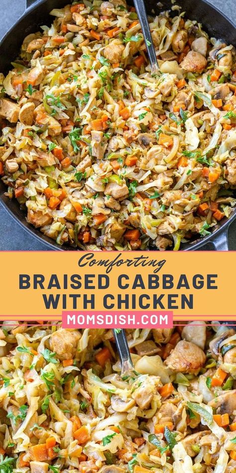 Cabbage With Chicken, Cabbage Recipes Healthy, Cabbage And Potatoes, Braised Cabbage, Chicken And Cabbage, Cabbage Casserole, Cooked Cabbage, Easy Weeknight Dinner, Cabbage Recipes