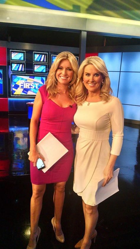 Ainsley Earhardt & Heather Childers Heather Childers, Ainsley Earhardt, Female News Anchors, Cheer Picture Poses, Cheer Pictures, News Anchor, Current Affairs, Hot Dress, Fox News