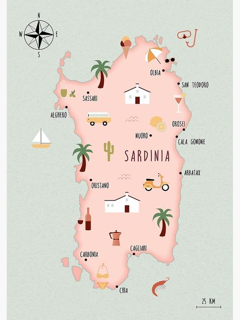 "Illustrated map of Sardinia" Greeting Card for Sale by ymkesinfogr | Redbubble Sardinia Italy Map, Sardinia Italy Aesthetic, Sardinia Olbia, Sardinia Aesthetic, Italy Sardinia, Sardinia Beach, Maps Aesthetic, Italy Poster, Sardinia Italy