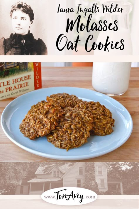 Pioneer Themed Food, Pioneer Recipes Authentic, Little House On The Prairie Recipes, Prairie Recipes, Old Fashioned Molasses Cookies, Pioneer Foods, Pioneer Recipes, Oat Cookie Recipe, Recipes From Books