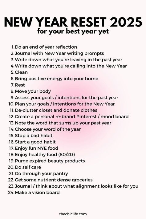 Yearly Reset Checklist, New Year Reset 2025, New Year Changes, New Years Goals Ideas, New Year Tips, Reset Ideas, New Year Reset, New Year Resolution Ideas, New Years Resolution List