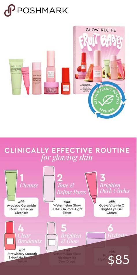 Glow Recipe Fruit Babies Bestsellers Kit Fruit Babies Glow Recipe, Glow Recipe Fruit Babies, Brighten Under Eyes, Watermelon Glow Niacinamide Dew Drops, Plum Plump, Niacinamide Dew Drops, Watermelon Glow, Baby Routine, Sephora Skin Care