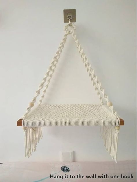 Hanging Bed Diy, Cat Hammock Crochet, Cat Hammock Tutorial, Macrame Bed, Macrame Furniture, Diy Cat Hammock, Bed Boho, Cat Wall Hanging, Macrame Cat Hammock