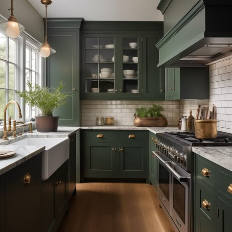 Our 2024 Color of the Year Is a Designer Favorite | Havenly | Havenly Interior Design Blog Jean Stoffer, Cabinet Trends, Dark Green Kitchen, Kitchen 2024, Craftsman Kitchen, Green Kitchen Cabinets, Green Cabinets, Kitchen Cabinet Colors, Kitchen Farmhouse