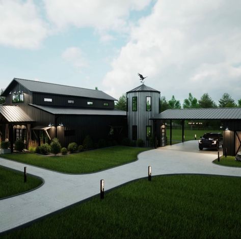 Barndominium Backyard, Large Barndominium, Modern Barndominium Ideas, Black Barndominium, Barn Homes Floor Plans, Daughter And Son, Barn House Design, Barn Style House Plans, Black Barn