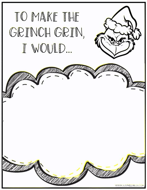 This fun response page asks children to tell how they would make the Grinch Grin. It's perfect for Grinch Day! Grinch Day At School Activities, Classroom Grinch, Grinch Day At School, Grinch Dust, Grinch Day, Christmas Homeschool, Classroom 2023, December Lessons, Prek Crafts