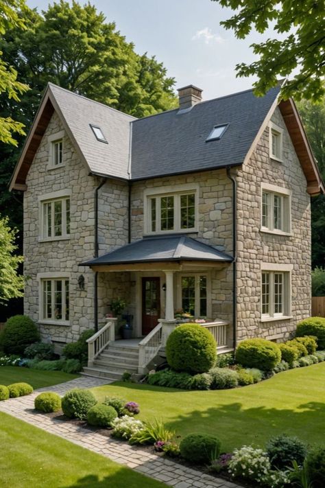 British Home Exterior, British House Exterior, Modern English House, Modern British House, English House Exterior, Stone House Revival, British Houses, British House, English Houses