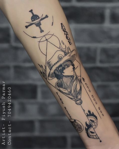 Portgas D Ace, also known as 'Fire Fist,' is a customized tattoo inspired by the popular anime One Piece. Each element in this tattoo symbolizes his distinct traits. Designed and Inked by: Piyush Parmar Contact us to realize your dream tattoo. Contact or DM on 7049420460 #firefistace #onepiece #portgasdace #animetattoo #customizetattoo #geomatrictattoo #tattoolife #tattoo #mangatattoo #acetattoo #onepiecetattoo #Inked #inkme #InkIt #piyush1202 #spartan_tattoos Fire Fist Ace Tattoo, Ace One Piece Tattoo Ideas, Whitebeard Tattoo, Portgas D Ace Tattoo, Spartan Tattoos, Ace Tattoo One Piece, Ace Tattoo, Ace One Piece, Manga Tattoo