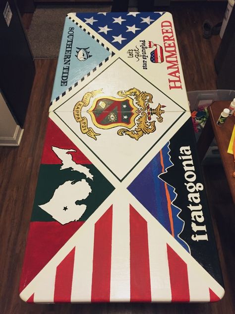 Phi Kappa Psi Michigan State Beer Pong Table featuring Vineyard Vines, Southern Tide, Patagonia Beer Pong Table Diy, Diy Beer Pong, Diy Beer Pong Table, Beer Pong Table Designs, College Crafts, Formal Cooler Ideas, Phi Kappa Psi, Fraternity Coolers, Beer Table