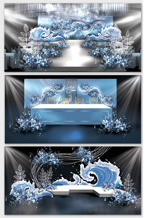 Sea Themed Decor, Ocean Wedding Theme, Asian Wedding Decor, Chinese Wedding Decor, Creative Backdrops, Wedding Drawing, Ocean Style, Sea Wedding, Ocean Wedding