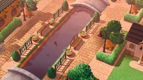 Covered Counter Animal Crossing, Animal Crossing Main Plaza, Animal Crossing Simple Entrance Ideas, Acnh Edge Designs, Normcore Animal Crossing Island, Acnh Riverside Idea, Animal Crossing Big Area Ideas, Animal Crossing Modern Island, Jardin Animal Crossing New Horizon