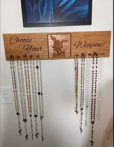 Rosary Holder, Home Altar Catholic, Prayer Closet, Prayer Corner, Catholic Decor, Catholic Crafts, Wall Holder, Cherry Hardwood, All Saints Day