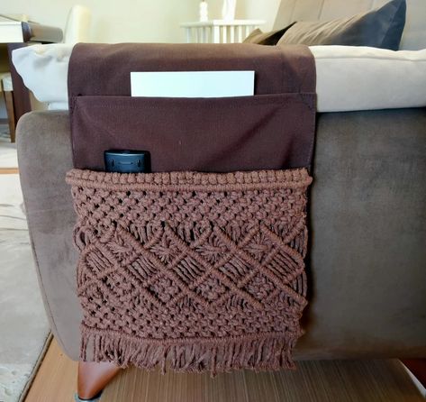 Brown Macrame Armrest Organizerremote Control Holdermagazine - Etsy Turkey Blue Macrame, Magazine Organization, Bedside Organizer, Brown Macrame, Boho Basket, Macrame Home Decor, Remote Holder, Remote Control Holder, Chunky Knit Throw