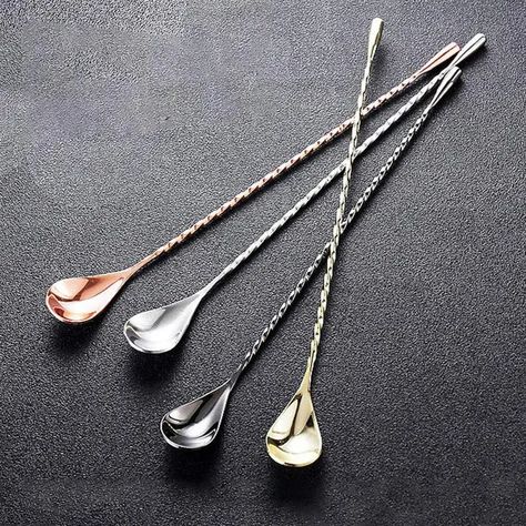 Stainless Steel Bar Mixing Spoon Long With Spiral Pattern - Temu Bar Mix, Dessert Tea, Bar Spoon, Shenzhen China, Stainless Steel Bar, Spiral Pattern, Delicious Cocktails, Coffee Spoon, Steel Bar