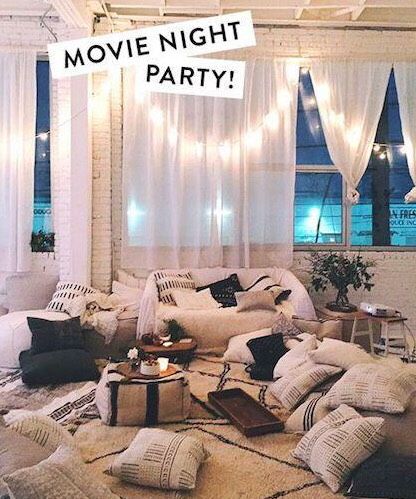 How To Upgrade Your Movie Night                                                                                                                                                                                 More Teenager Party, Girl Sleepover, Movie Night Party, Build A Fort, Things To Do At Home, Birthday Party For Teens, Bonus Rooms, Movie Party, Home Cinema