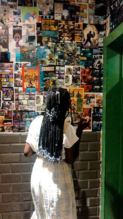 girl with beaded braids standing in front of wall filled with with comic book cutouts Claw Clip Braids With Beads, Claw Clip Braids, Braids With Beads, Need Money, Claw Clips, Claw Clip, Protective Styles, Braid Styles, Braids