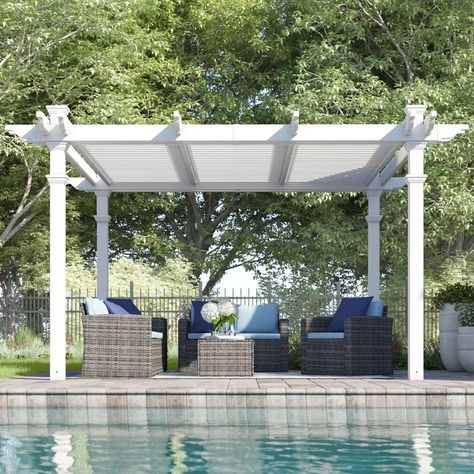 Arlmont & Co. Corfu Vinyl Pergola & Reviews | Wayfair City Balcony, Suburban Backyard, Chic Backyard, Vinyl Pergola, Outdoor Projector, Propane Gas Grill, Inflatable Hot Tubs, Easy Backyard, Bistro Set