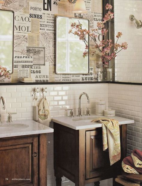 Newspaper Wallpaper on Pinterest | Newspaper Wall, Toilets and ... Decoupage Newspaper, Decoupage Chair, Pottery Barn Fall, Pottery Barn Bathroom, Newspaper Wallpaper, Newspaper Advertising, Newspaper Wall, Decoupage Projects, Sewing Shop