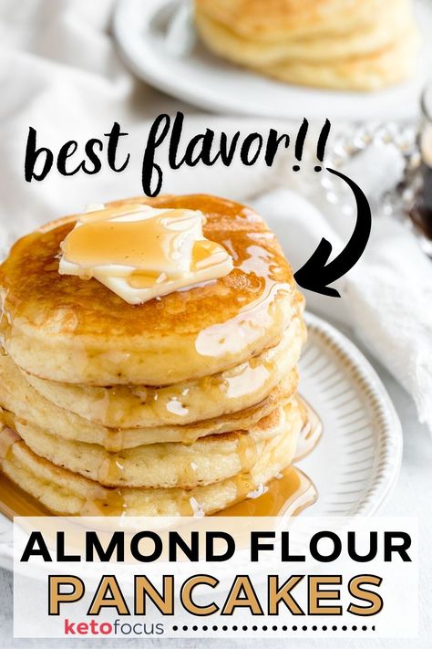 A fat stack of fluffy almond flour pancakes on a small plate topped with butter and lots of syrup dripping down. Best Keto Pancakes, Almond Pancakes, Greek Yogurt Pancakes, Almond Flour Pancakes, Desayuno Keto, No Flour Pancakes, Flour Pancakes, Postre Keto, Chicken Healthy