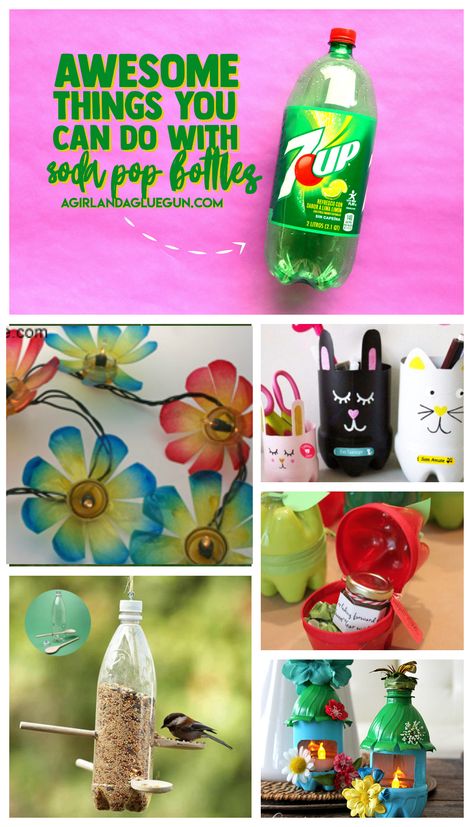 What to do with plastic pop cans - A girl and a glue gun Sprinkler Diy, Pop Bottle Crafts, Soda Bottle Crafts, Bottle Plant, Water Bottle Crafts, Cute Water Bottle, Bottle Chandelier, Paper Flower Kit, Reuse Plastic Bottles