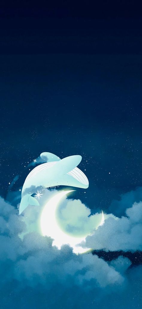 Wallpaper Whale Aesthetic, Space Whale Wallpaper, Sky Whale, Space Whale, Simplistic Wallpaper, Aesthetics Wallpaper, Painting Practice, Ocean At Night, Mountain Jacket