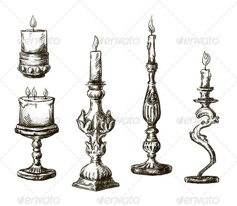 6 Hand Drawn Candles. Retro Candlesticks.  #GraphicRiver         Hand drawn candles. Retro candlesticks.                     Created: 4 December 13                    Graphics Files Included:   Photoshop PSD #JPG Image #Vector EPS                   Layered:   No                   Minimum Adobe CS Version:   CS             Tags      antique #art #background #black #burning #candelabra #candle #candlestick #decoration #decorative #design #drawing #element #engraved #engraving #graphic #holder #ill Candles Drawing, Candle Drawing, Candle Tattoo, Flash Art, Vintage Candles, Christmas Wallpaper, Architecture Drawing, 그림 그리기, Tattoo Drawings