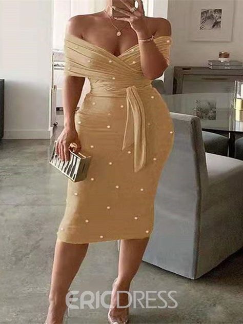 Ericdress Short Sleeve Bead Mid-Calf Bodycon Summer Dress Outfit Designer, Elegant Midi Dresses, Dress Item, Bubble Dress, Modieuze Outfits, Midi Dress Summer, Dresses Elegant, Hottest Fashion Trends, Sleeve Dresses