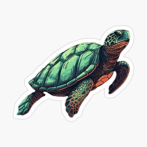 Get my art printed on awesome products. Support me at Redbubble #RBandME: https://www.redbubble.com/i/sticker/Sea-Turtle-by-KalesArtistry/143810081.EJUG5?asc=u Sea Turtle Sticker, Sea Turtle Design, Turtle Sticker, Turtle Design, Coastal Art, Sticker Art, Natural World, Sea Turtle, Sticker Design