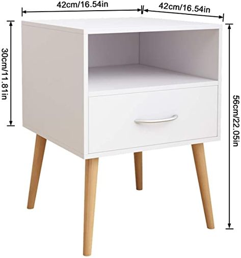 Bedside Table One Drawer Storage Wood Small Side Table End Table (White): Amazon.co.uk: Kitchen & Home Gold Drawer Pulls, Mid Century Aesthetic, Bed Side Table, White Drawers, Accent Side Table, White Side Tables, Side Table With Storage, Modern Accents, Modern Square