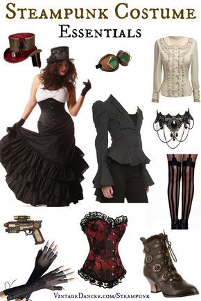 Steampunk costumes essentials for women. Skirt, blouse, vest or corset, top hat and books are just a few pieces you need. Shop them at VintageDancer com Steampunk Mode, Steampunk Pants, Moda Steampunk, Steampunk Party, Costume Carnaval, Mode Steampunk, Steampunk Couture, Steampunk Halloween, Steampunk Hat