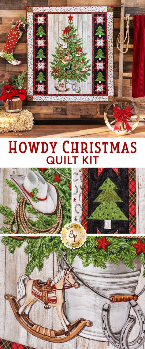 Designed by Shabby Fabrics using the western-inspired Howdy Christmas by Deborah Edwards for Northcott Fabrics this quilt makes a perfect gift for your favorite western enthusiast! Use of a panel and simple pieced blocks makes this perfect for confident beginners on up. Quilt finishes to 45-1/2" x 50-1/2". Colorful Quilt, Northcott Fabrics, Christmas Quilt Patterns, Laser Cut Kit, Cowboy Christmas, Patterns Ideas, Shabby Fabrics, Colorful Quilts, Western Christmas