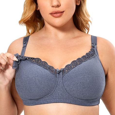 PRICES MAY VARY. 90%Cotton,10%Spandex Hook and Eye closure Plus size nursing bras with two layered full coverage undercups offer additional support for larger sizes Cotton farbic with non padded wirefree style is more comfortable and skin-friendly, taking care of you and your baby The decorative lace upper edge makes it less monotonous and adds to your feminine charm Front drop down clips provide easy access to breastfeeding Adjustable straps with hook and eye closure can adapt to changes in you Cotton Nursing Bra, Maternity Bras, Nursing Maternity, Bra Support, Nursing Bras, Maternity Nursing, Nursing Bra, Support Bras, Bras And Panties