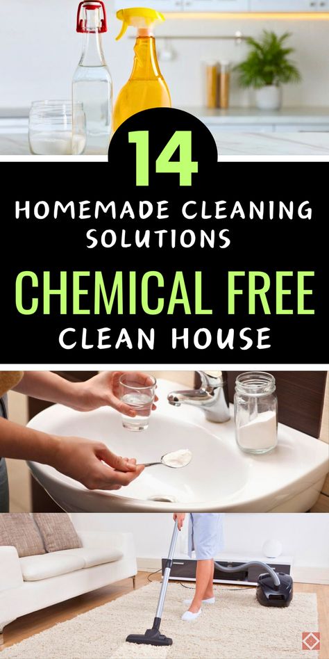 Discover 14 natural cleaning recipes you can trust for a chemical-free clean in every room! These homemade solutions offer powerful cleaning without the toxic ingredients, making them perfect for families seeking safer alternatives. Using ingredients like vinegar, baking soda, and essential oils, these recipes help you clean everything from floors to countertops. Save this pin to start making easy, homemade cleaning products that bring peace of mind and a fresh, all-natural clean! Cleaning Products Diy Natural, How To Make Home Cleaning Products, Natural Cleaning Essentials, Diy Chemical Free Cleaning Products, Make Your Own Household Products, Natural Cleaning Solutions Diy, How To Dry Clean At Home Diy, Homemade Natural Cleaners, Natural Fridge Cleaner