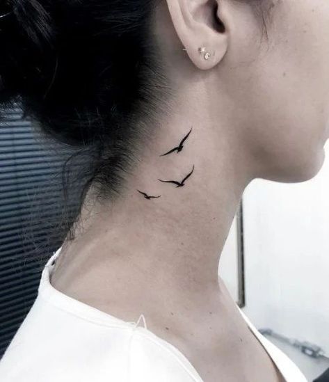 Neck Tattoos For Women, Neck Tattoo Women, Bird Tattoo Neck, Lotusblume Tattoo, Butterfly Neck Tattoo, Tiny Bird Tattoos, Small Neck Tattoos, Girl Neck Tattoos, Side Neck Tattoo