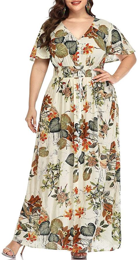 Dresses With Belts Casual, Dress For Chubby Ladies, High Split Dress, Party Maxi Dress, Long Sundress, Garden Party Dress, Dress Sleeve Styles, Plus Size Maxi, Long Summer Dresses