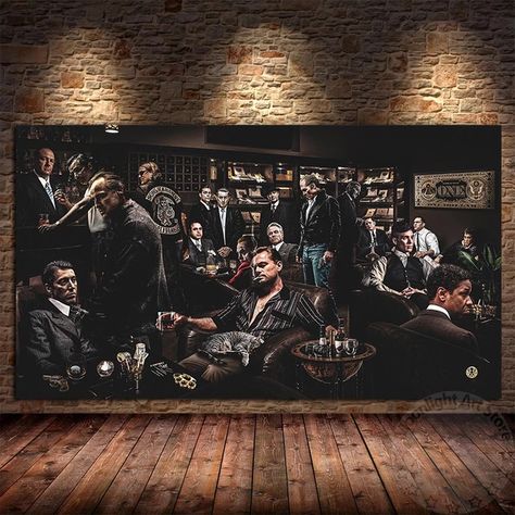 Wolf Of Wall Street Painting, Godfather Painting, Wolf On Wall Street, Wolf Street, Deco Cinema, Movie Character Posters, Bar Deco, Top Movie, Texture Canvas